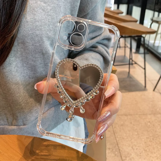 Diamond Love Heart Mirror Phone Case
